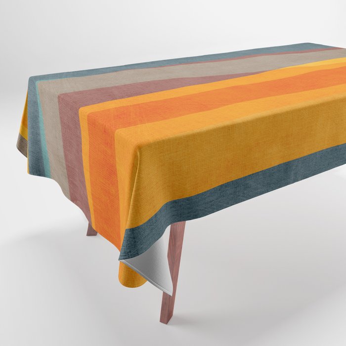 Yellow Orange Blue Beige Brown Modern MCM Art Tablecloth Gallery Image 1