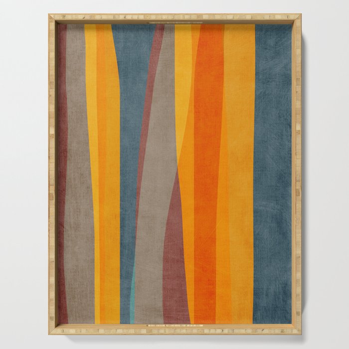 Yellow Orange Blue Beige Brown Modern MCM Art Serving Tray Gallery Image 1