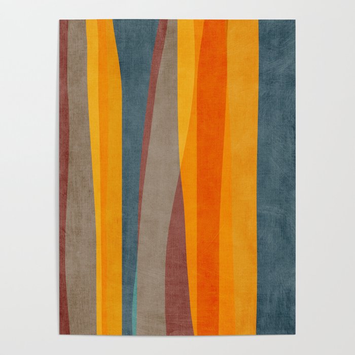Yellow Orange Blue Beige Brown Modern MCM Art Poster Gallery Image 1