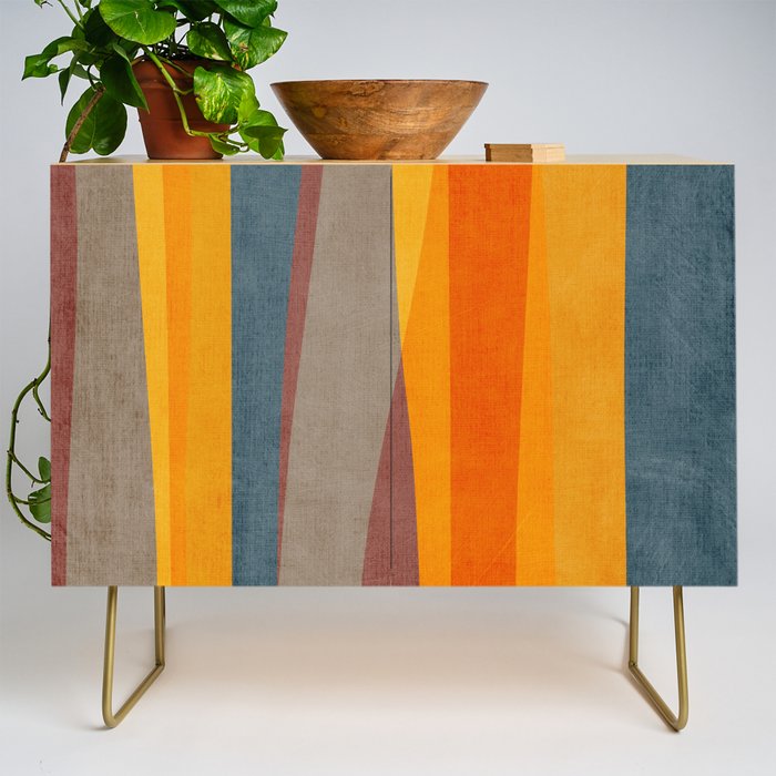 Yellow Orange Blue Beige Brown Modern MCM Art Credenza Gallery Image 1