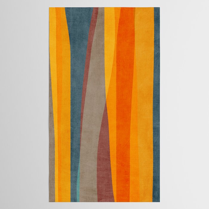 Yellow Orange Blue Beige Brown Modern MCM Art Tablecloth Gallery Image 2