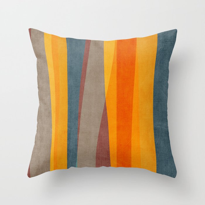 Yellow Orange Blue Beige Brown Modern MCM Art Throw Pillow Gallery Image 1