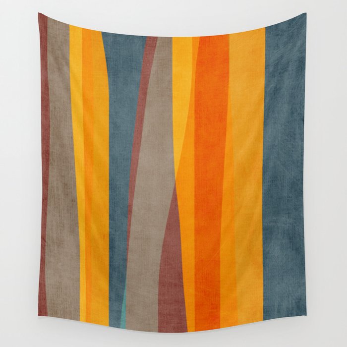 Yellow Orange Blue Beige Brown Modern MCM Art Wall Tapestry Gallery Image 4