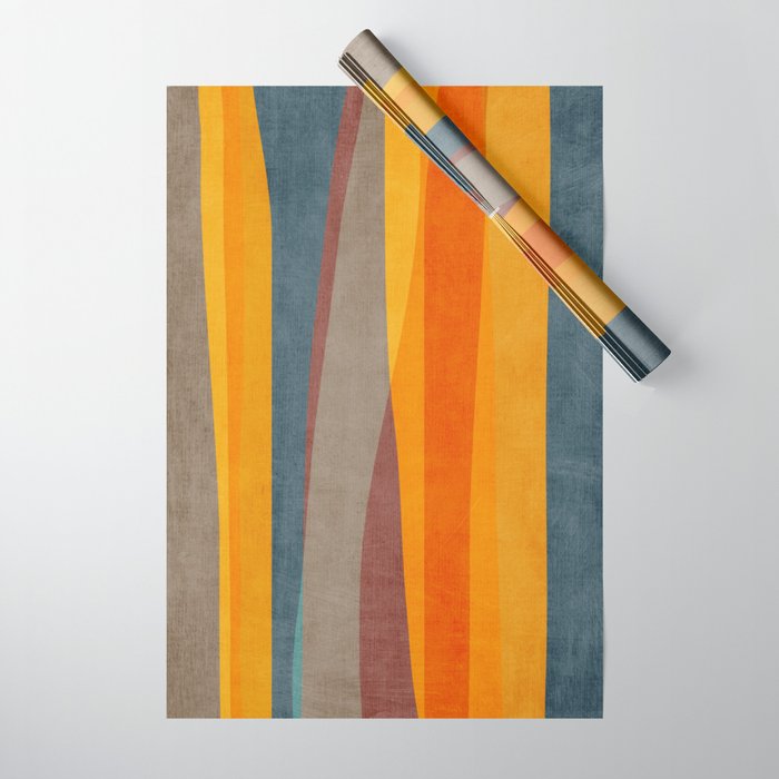 Yellow Orange Blue Beige Brown Modern MCM Art Wrapping Paper Gallery Image 1