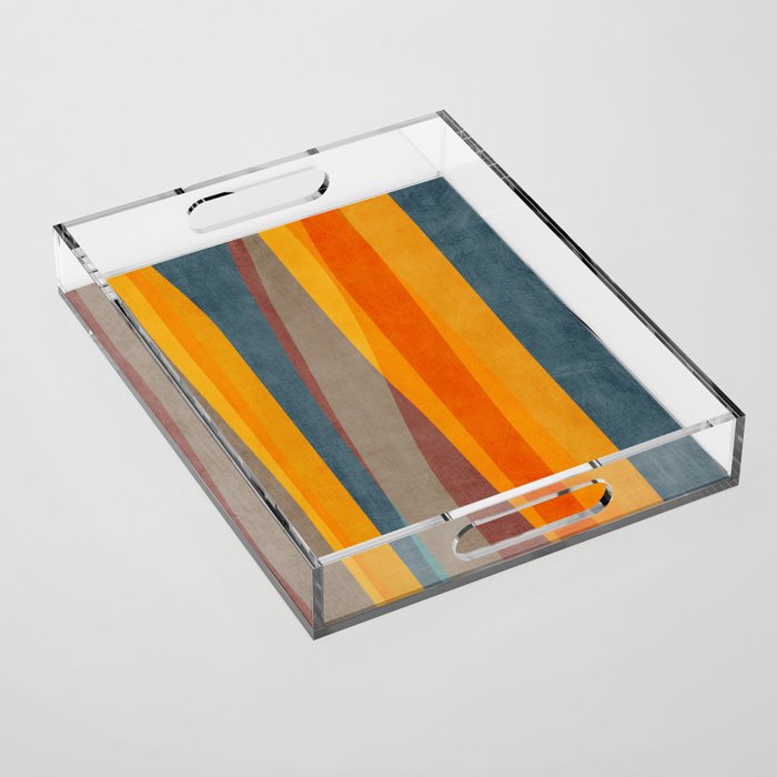 Yellow Orange Blue Beige Brown Modern MCM Art Acrylic Tray Gallery Image 1
