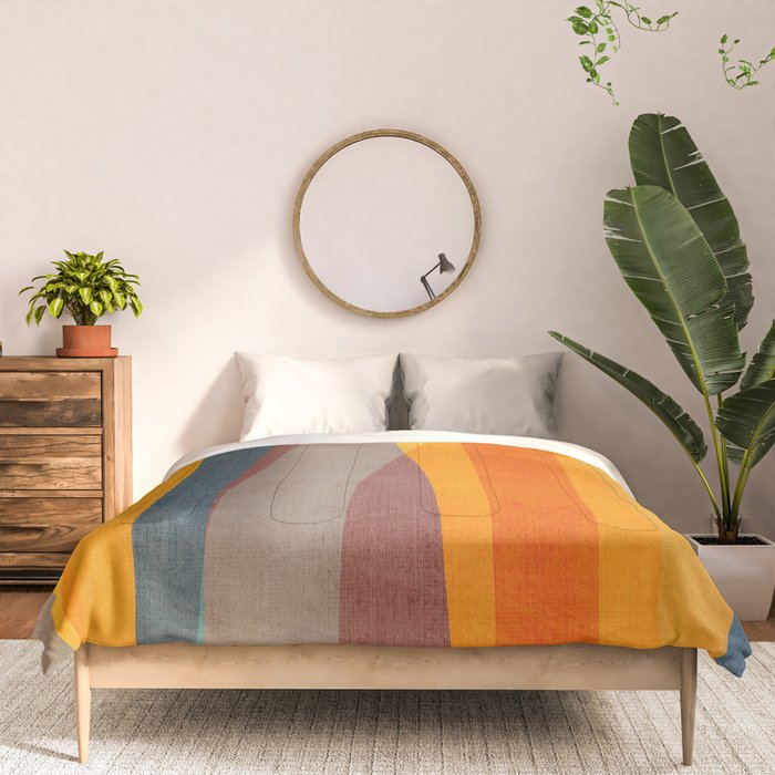 Yellow Orange Blue Beige Brown Modern MCM Art Comforter Gallery Image 3