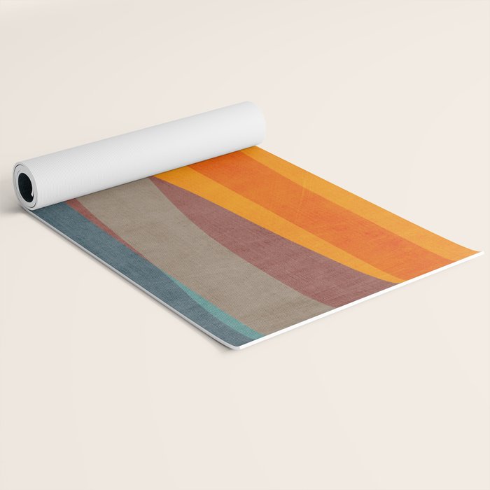 Yellow Orange Blue Beige Brown Modern MCM Art Yoga Mat Gallery Image 2