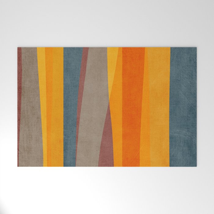 Yellow Orange Blue Beige Brown Modern MCM Art Welcome Mat Gallery Image 1