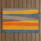 Yellow Orange Blue Beige Brown Modern MCM Art Outdoor Rug Gallery Image 1