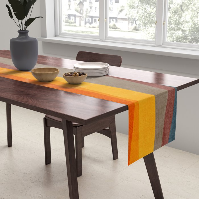Yellow Orange Blue Beige Brown Modern MCM Art Table Runner Gallery Image 2