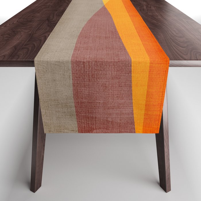 Yellow Orange Blue Beige Brown Modern MCM Art Table Runner Gallery Image 1
