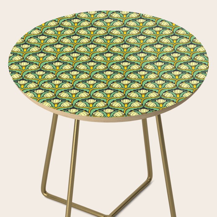 Art Nouveau Pattern 2 Cream Yellow Ochre Sage Green On Dark Blue Side Table Gallery Image 2