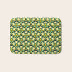 Art Nouveau Pattern 2 Cream Yellow Ochre Sage Green On Dark Blue Bath Mat Gallery Image 1