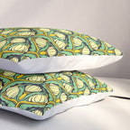 Art Nouveau Pattern 2 Cream Yellow Ochre Sage Green On Dark Blue Pillow Sham Gallery Image 3