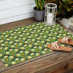 Art Nouveau Pattern 2 Cream Yellow Ochre Sage Green On Dark Blue Outdoor Rug Gallery Image 2