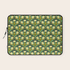 Art Nouveau Pattern 2 Cream Yellow Ochre Sage Green On Dark Blue Laptop Sleeve Gallery Image 1