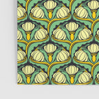 Art Nouveau Pattern 2 Cream Yellow Ochre Sage Green On Dark Blue Poster Gallery Image 3