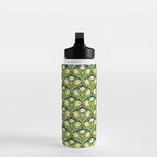 Art Nouveau Pattern 2 Cream Yellow Ochre Sage Green On Dark Blue Water Bottle Gallery Image 3