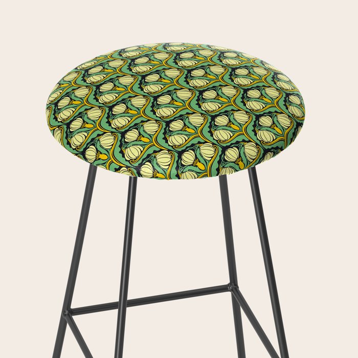 Art Nouveau Pattern 2 Cream Yellow Ochre Sage Green On Dark Blue Stool Gallery Image 2