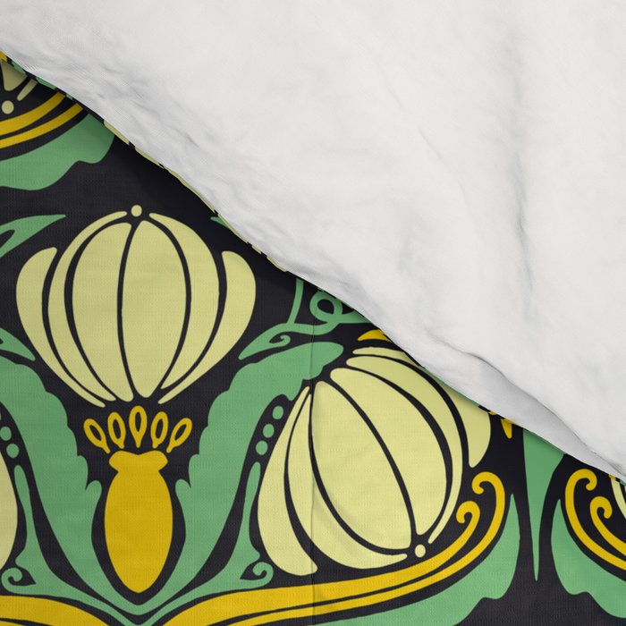 Art Nouveau Pattern 2 Cream Yellow Ochre Sage Green On Dark Blue Comforter Gallery Image 4