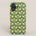 Art Nouveau Pattern 2 Cream Yellow Ochre Sage Green On Dark Blue iPhone Case Gallery Image 1