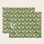 Art Nouveau Pattern 2 Cream Yellow Ochre Sage Green On Dark Blue Placemat Gallery Image 1
