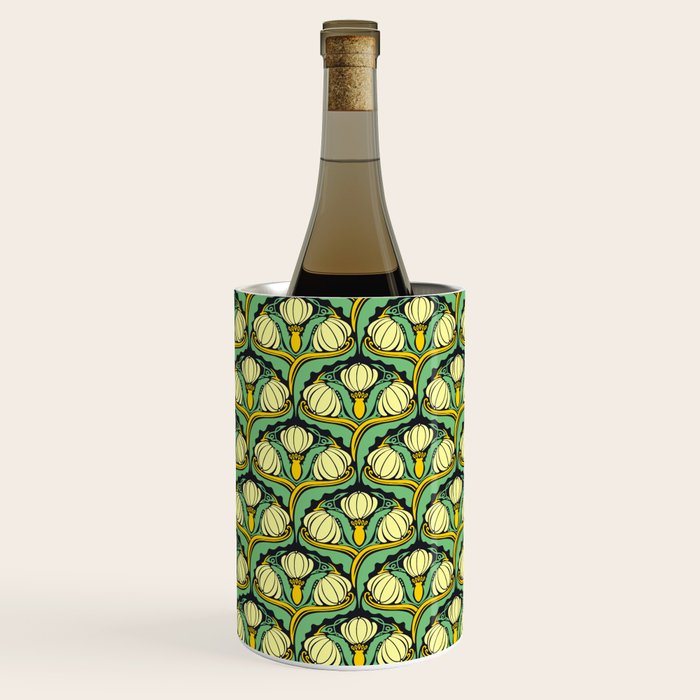 Art Nouveau Pattern 2 Cream Yellow Ochre Sage Green On Dark Blue Wine Chiller Gallery Image 3