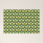 Art Nouveau Pattern 2 Cream Yellow Ochre Sage Green On Dark Blue Welcome Mat Gallery Image 1