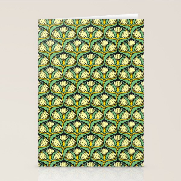 Art Nouveau Pattern 2 Cream Yellow Ochre Sage Green On Dark Blue Stationery Card Gallery Image 2