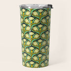 Art Nouveau Pattern 2 Cream Yellow Ochre Sage Green On Dark Blue Travel Mug Gallery Image 2