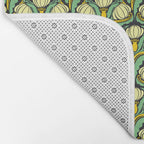 Art Nouveau Pattern 2 Cream Yellow Ochre Sage Green On Dark Blue Bath Mat Gallery Image 2