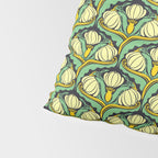 Art Nouveau Pattern 2 Cream Yellow Ochre Sage Green On Dark Blue Pillow Sham Gallery Image 4