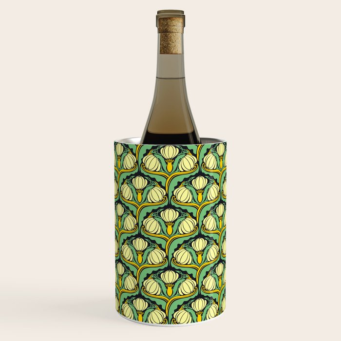 Art Nouveau Pattern 2 Cream Yellow Ochre Sage Green On Dark Blue Wine Chiller Gallery Image 1