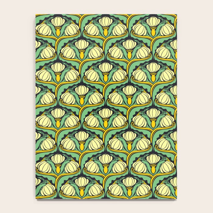 Art Nouveau Pattern 2 Cream Yellow Ochre Sage Green On Dark Blue Notebook Gallery Image 4
