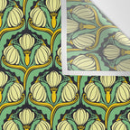 Art Nouveau Pattern 2 Cream Yellow Ochre Sage Green On Dark Blue Wall Tapestry Gallery Image 3