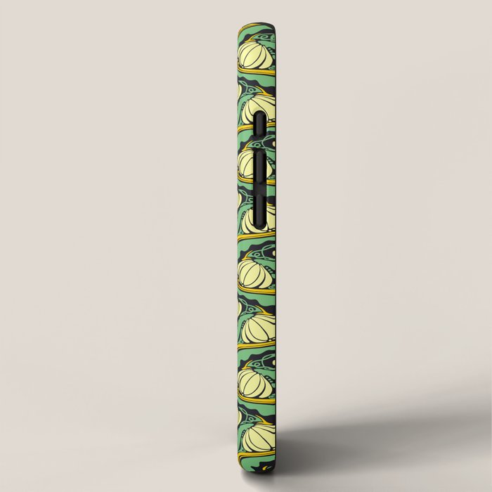 Art Nouveau Pattern 2 Cream Yellow Ochre Sage Green On Dark Blue iPhone Case Gallery Image 2