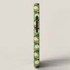 Art Nouveau Pattern 2 Cream Yellow Ochre Sage Green On Dark Blue iPhone Case Gallery Image 2