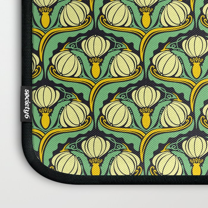 Art Nouveau Pattern 2 Cream Yellow Ochre Sage Green On Dark Blue Laptop Sleeve Gallery Image 3