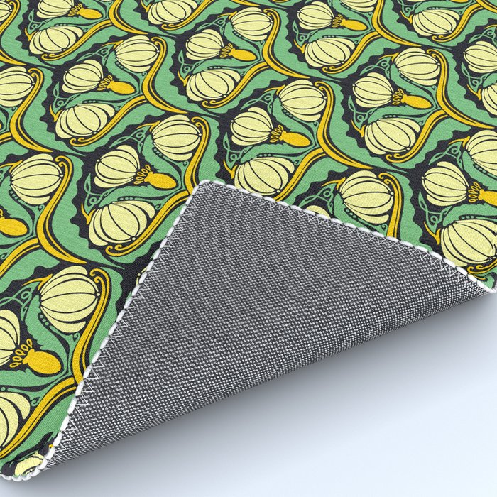 Art Nouveau Pattern 2 Cream Yellow Ochre Sage Green On Dark Blue Rug Gallery Image 4