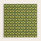 Art Nouveau Pattern 2 Cream Yellow Ochre Sage Green On Dark Blue Wood Wall Art Gallery Image 1