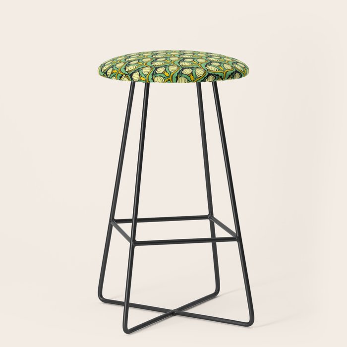 Art Nouveau Pattern 2 Cream Yellow Ochre Sage Green On Dark Blue Stool Gallery Image 1