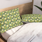 Art Nouveau Pattern 2 Cream Yellow Ochre Sage Green On Dark Blue Pillow Sham Gallery Image 2