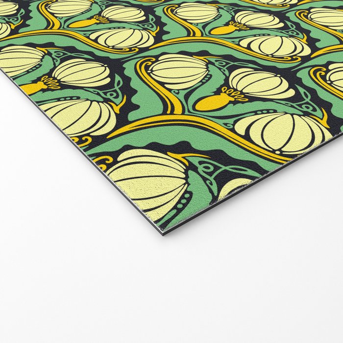 Art Nouveau Pattern 2 Cream Yellow Ochre Sage Green On Dark Blue Welcome Mat Gallery Image 2