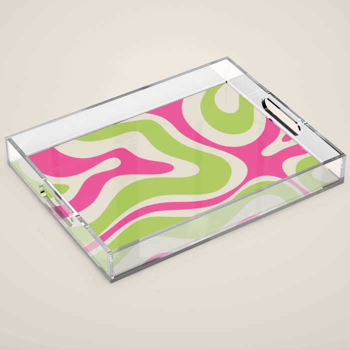 Retro Modern Liquid Swirl in Raspberry Pink and Lime Green Acrylic Tray Gallery Image 1