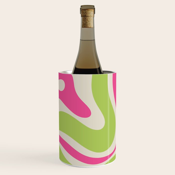 Retro Modern Liquid Swirl in Raspberry Pink and Lime Green Wine Chiller Gallery Image 1