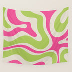 Retro Modern Liquid Swirl in Raspberry Pink and Lime Green Wall Tapestry Gallery Image 4