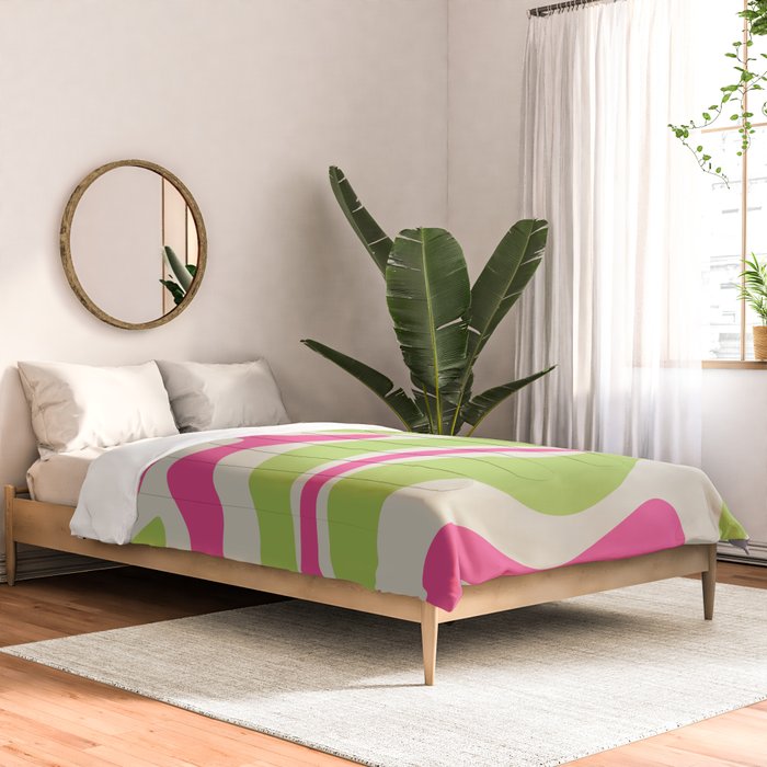 Retro Modern Liquid Swirl in Raspberry Pink and Lime Green Comforter Gallery Image 2