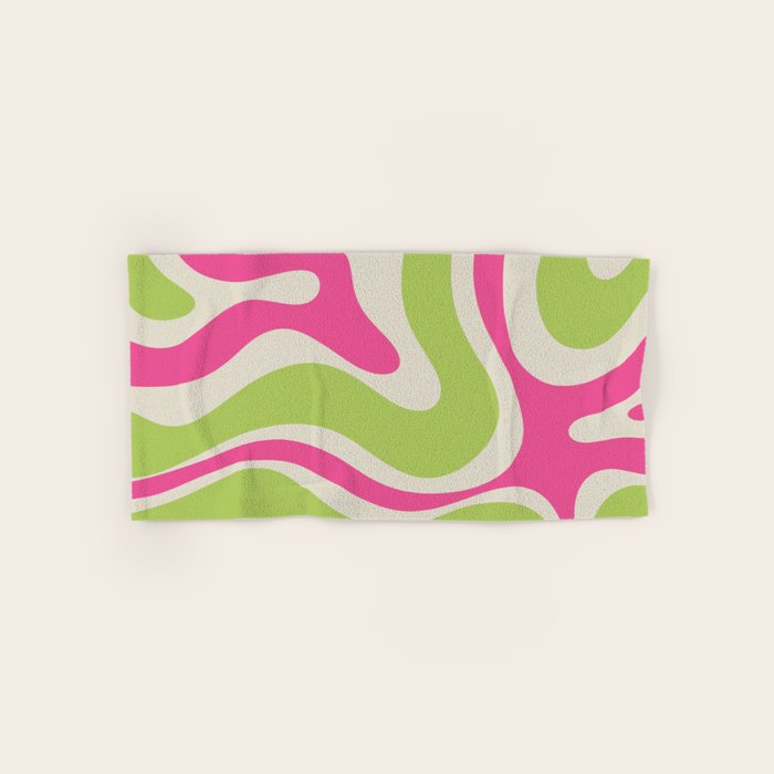 Retro Modern Liquid Swirl in Raspberry Pink and Lime Green Bath Towel Gallery Image 1