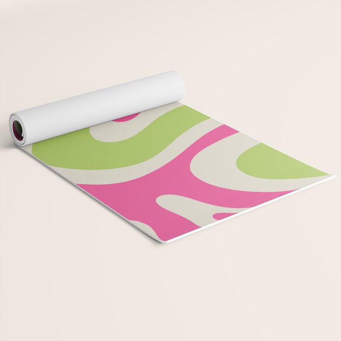 Retro Modern Liquid Swirl in Raspberry Pink and Lime Green Yoga Mat Gallery Image 2