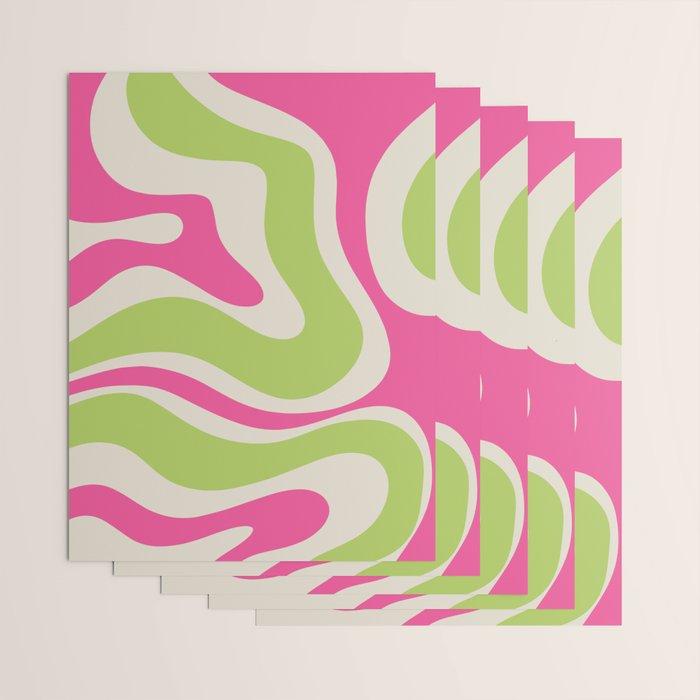 Retro Modern Liquid Swirl in Raspberry Pink and Lime Green Wrapping Paper Gallery Image 3